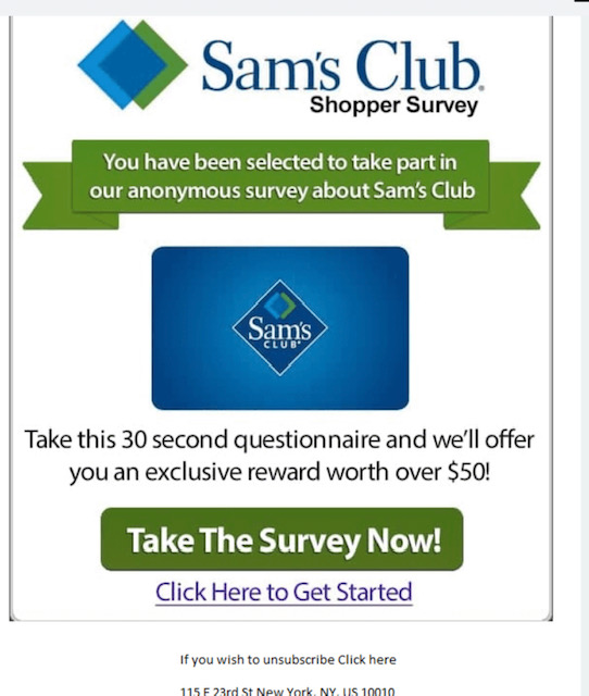 Sam's Club scam email