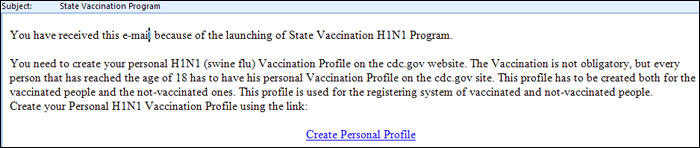 The State Vaccination H1N1 Program Email Scam Malware, Identity Theft and Phishing Scams