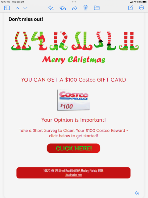 Costco Scam email